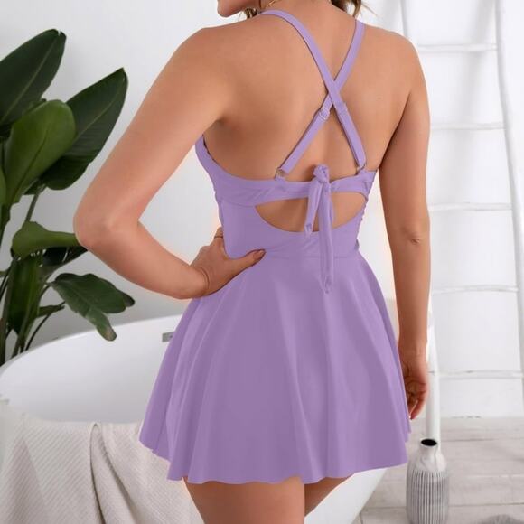 B2Prity NEW 1 Pc Swimsuit Swim Dress with Waist Cut-out - Cross Over Top Medium - Picture 3 of 8